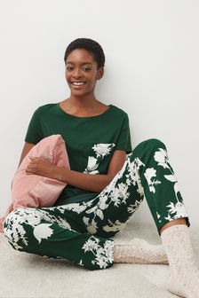 Green Floral Gift Wrapped Cotton Short Sleeve Pyjamas (U62285) | 23 €