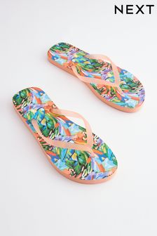 Peach Pink Printed Flat Flip Flop Sandals (U62610) | 10 €