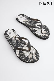 Black Printed Flat Flip Flop Sandals (U62711) | 10 €