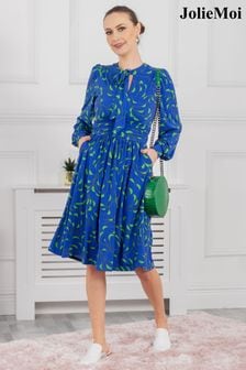 Jolie Moi Allyn Blue Bow Neck Long Sleeve Dress (U62733) | €41