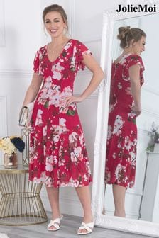 Różowa sukienka z siateczką w motywy kwiatowe Jolie Moi Acela (U62736) | 201 zł