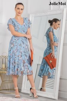 Синее приталенное расклешенное сетчатое платье Jolie Moi Colette (U62738) | €44