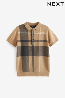 Tan Kahverengi Kısa Kollu Örme Check Polo Gömlek (3-16 yaş) (U62757) | ₺ 299 - ₺ 414