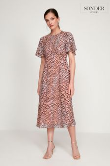 Sonder Studio Pink Glamour Pastel Animal Print Midi Dress (U62966) | $130