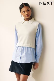 Ecru White Polo Knitted Layer Jumper (U63026) | €46