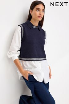 Marineblau - Mehrreihiger Pullover mit Polokragen (U63028) | 30 €
