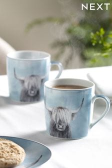 Set of 2 Teal Blue Hamish The Highland Cow Mugs (U63145) | $13