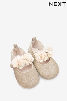 Gold Sparkle Bridesmaid Collection Corsage Occasion Baby Shoes (0-18mths) (U63248) | 42 zł