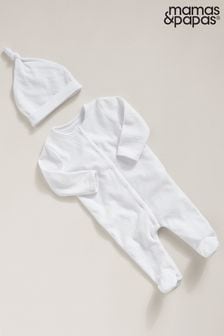 Mamas & Papas White Cloud Velour All In One With Hat (U63323) | €30