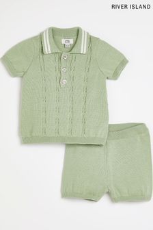 River Island Green Knitted Polo Shorts Set (U63619) | 34 €