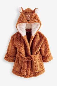 Bruin - Zacht aanvoelende fleece ochtendjas met hertenkop (U63697) | €22 - €27