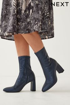 Navy Blue Round Toe Ankle Sock Boots (U63774) | €34.50