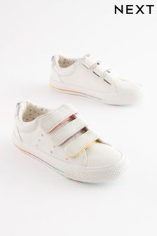 White Rainbow Hearts Embroidered Standard Fit (F) Touch Fastening Trainers (U63791) | €21 - €28