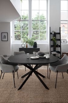 Black Bronx Oak Effect Round 4 to 6 Seater Extending Dining Table (U63826) | €580
