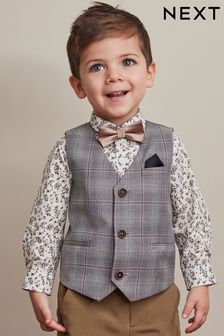 Grey Check Waistcoat Set With Shirt & Bow Tie (3mths-7yrs) (U64107) | 132 zł - 149 zł