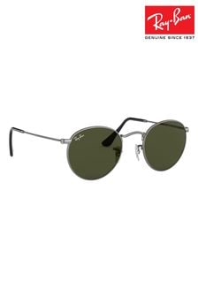 Stahlgrau & grüne Gläser - Ray-ban® Kleine, runde Sonnenbrille aus Metall (U64110) | 242 €