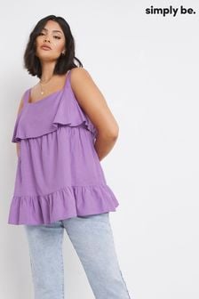 Simply Be Purple Linen Frill Detail Vest Top (U64373) | €8