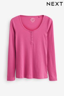 Pink - Ribbed Henley Long Sleeve Top (U64376) | 18 €