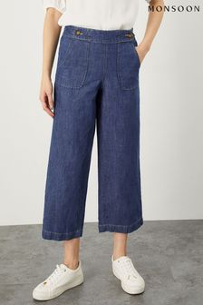 Синие широкие укороченные джинсы с поясом на резинке Monsoon (U64691) | €37