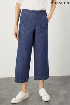 Monsoon Blue Wide Leg Crop Pull On Hemp Denim Jeans (U64691) | 189 zł