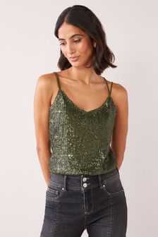 Olive Green Sleeveless Strappy Cami Party Top (U64815) | 28 €