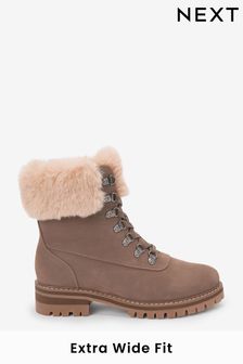 Taupe Brown Extra Wide Fit Forever Comfort® Faux Fur Lace-Up Ankle Boots (U65166) | €38