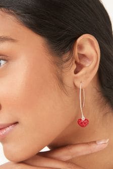 Red Sparkle Heart Thread Through Earrings (U65317) | R150