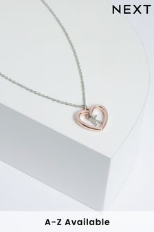 Roségoldfarben/Silberfarben - Halskette mit Herz-Initialanhänger (U65325) | 6 €