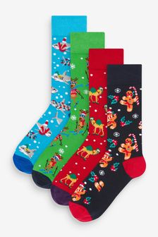 動物風 - 4件包 - 聖誕節圖案襪子 (U65476) | NT$460