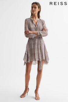 Reiss Pink Lily Metallic Thread Long Sleeve Flippy Dress (U65535) | $482