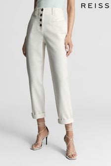 Reiss White Ava Button Fly Cotton Trousers (U65536) | $247