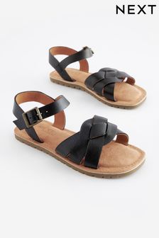 Black Wide Fit (G) Woven Leather Sandals (U65988) | €15 - €20