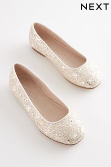 Ivory Glitter Square Toe Occasion Ballet Shoes (U66118) | $34 - $46