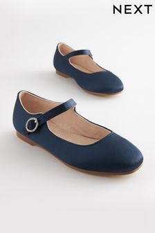 Navy Blue Satin (Stain Resistant) Standard Fit (F) Square Toe Mary Jane Occasion Shoes (U66127) | 11,970 Ft - 15,610 Ft