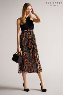 Ted Baker Black Cross Front Pleated Dress With Knit Bodice (U66182) | MYR 1,349