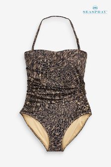 Seaspray Ava Animal Print Wrap Bandeau Brown Swimsuit (U66207) | $180
