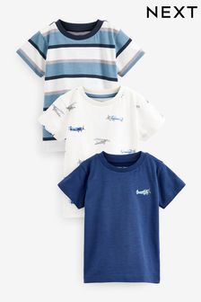 Blue/White Plane Short Sleeve Character T-Shirts 3 Pack (3mths-7yrs) (U66672) | €16 - €21