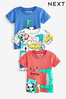  レッド / ブルー アニマル柄 - 半袖 キャラクター Tシャツ 3 枚パック (3 か月～7 歳)  (U66673) | ￥2,840 - ￥3,470