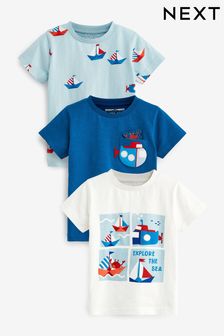 Niebieski z łódkami - 3 koszulki z krótkim rękawem z postaciami (3m-cy-7lata) (U66675) | 73 zł - 91 zł