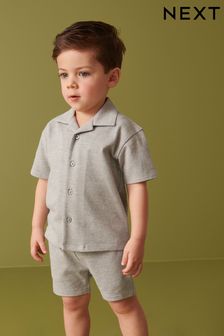 Grey Texture Revere Collar Jersey Shirt and Shorts Set (3mths-7yrs) (U66697) | TRY 299 - TRY 391