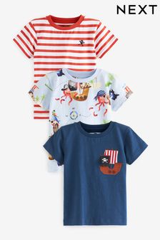  (U66699) | €27 - €33 Rosso e Blu Pirata - Manica corta - T-camicie 3 Confezione con personaggio (3 mesi - 7 anni)