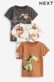 Rust Brown Dragon Character Short Sleeve T-Shirts 3 Pack (3mths-7yrs) (U66701) | €18 - €23