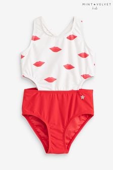 Mint Velvet Red/Cream Lip Print Swimsuit (U66795) | $43 - $50
