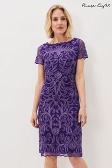 Phase Eight Nessa Purple Embroidered Dress (U66920) | ₪ 799