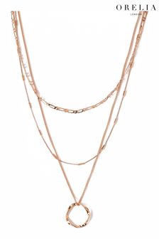 Orelia London Rose Gold Tone Open Circle Chain 3 Row Necklace (U67014) | ₪ 149