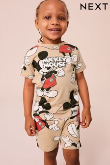 Neutral Tan Mickey Mouse All Over Printed T-Shirt and Shorts License Set (3mths-8yrs) (U67051) | €22 - €28