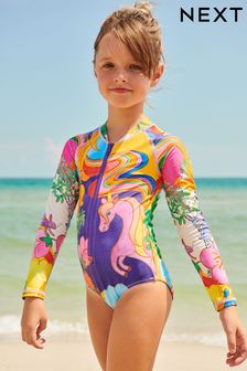 Multi Bright Unicorn Long Sleeved Swimsuit (3-16yrs) (U67073) | $40 - $51