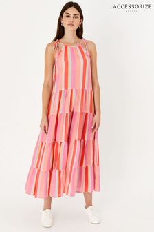 Accessorize Pink Bright Stripe Tiered Maxi Dress (U67244) | ₪ 256