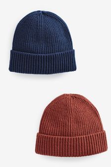 Navy Blue/Rust Orange Essential Beanie Hats 2 Pack (U67434) | CA$33
