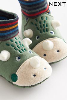 Vert avec dinosaure - Chaussures de bébé à chaussettes sensorielles (0-2 mois) (U67443) | €11 - €12